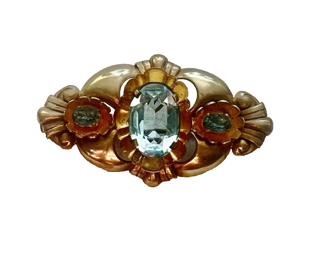 Vintage European Art Deco Gilded Brooch Trombone Clasp
