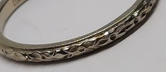 18k White Gold Art Deco wedding Band Ring forget me not flower eternity antique