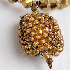 Vintage Gold Crystal Pendant Beaded Necklace 21 in Box Clasp