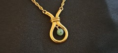 Vintage Crown Trifari Gold Tone Faux Green Jade Dangle Bead Necklace
