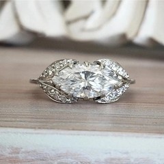 Art Deco Style Marquise Lab Created Diamond Wedding Ring 14K White Gold Finish