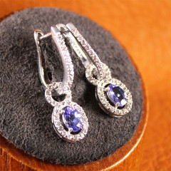 Tanzanite CZ Halo Charm Huggie Hoop Earrings Rhodium Over Sterling Silver By JTV