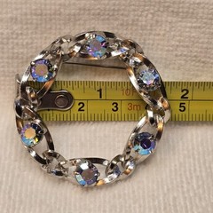 Vintage Brooch Pin Aurora Borealis AB Rhinestone Silver Tone Wreath 1.75″ #C86