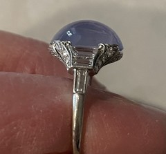 Late Edwardian Early Art Deco Purple Star Sapphire Ring 5.5 Platinum 26 Diamond