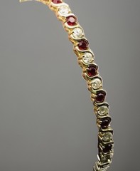 Vtg. 925 Gold Vermeil Ruby Colored Rhinestones & Cubic Zirconia Tennis Bracelet