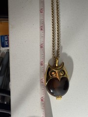 Vintage Crown Trifari Owl Pendant Necklace on 32” 1928 Gold Tone Chain