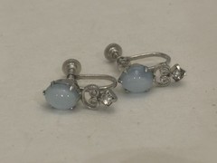 VTG L G Lind Gal Rhinestone & Blue Moonstone 3 pc matching Jewelry Set Demi Paru