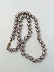 Taupe Faux Pearl Necklace 17 Inches Knotted 8mm Beads Vintage Sheen Unsigned