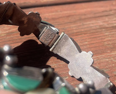 Vintage Mexico Sterling Silver 925 Green Onyx Stone Link Chain Metal Bracelet
