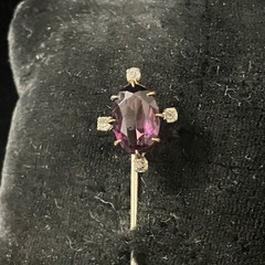 Antique Deep Purple Glass Stick / Tie Pin Victorian Edwardian