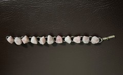 Vintage Bracelet Pink Stones Silver Tone Links 7 Inches Fold Over Clasp Chunky
