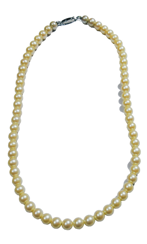 VTG SIGNED JAPAN 16.5 CHOKER silver tone metal cream faux pearl strand Necklace