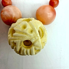 VTG Angel Skin Coral Necklace 36in Carved White Chinese Puzzle Ball 11mm OOAK
