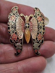Vintage Cloisonne Brooch Lot Of 2, 1 Flower, 1 Butterfly. Unmarked