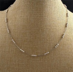 925 Sterling Silver Italy 3MM Triple Bead Stations Box Chain Necklace 16″ Long