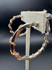Vintage Lee Bernard Two Tone Hoop Screw Back Earrings Gold Wire Wrapped Silver