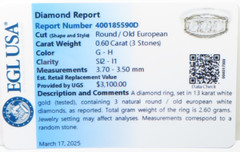 Antique Deco 3 Diamond Filigree Engagement 12KW Gold Ring Sz 6.5 UK-M1/2 EGL USA