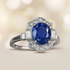 Oval Cut Sapphire Ring Lab Created Diamond & Sapphire West View 925 Silver Ring