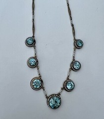 Antique Victorian 14k Gold Round Vivid Blue Zircons with Seed Pearls Necklace