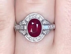 3Ct Art Deco Style Oval Cut Lab Created Ruby Halo Wedding 14K White Gold FN Ring