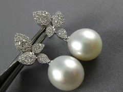 1.52CT DIAMOND & AAA SOUTH SEA PEARL 18KT WHITE GOLD MULTI LEAF HANGING EARRINGS