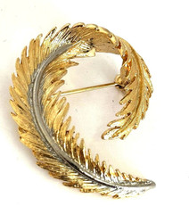 Vintage Gold & Silver Tone Swirl Leaf Brooch – Textured Mid-Century Pin