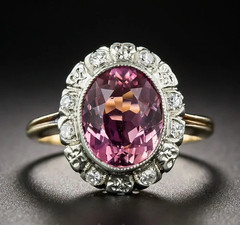 Art Deco Style Lab Created Pink Sapphire Diamond Wedding 14K White Gold FN Ring