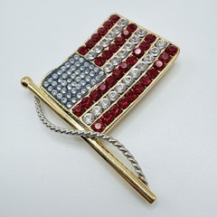 Kenneth Lane KJL Rhinestone American Flag Brooch Pendant Patriotic Americana