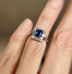 Vintage Retro ~1ct Sapphire & Diamond Platinum Engagement Ring Sz 5 5.7g Estate