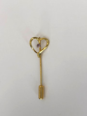 Vintage Gold Tone Heart Stick Pink With Purple Rhinestone