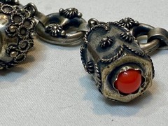 Italian Etruscan Revival 800 Silver Fob Charm Bracelet Semi Precious Stones