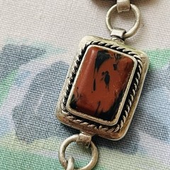 Vintage 925 Silver And Red Jasper Chain Link Bracelet 7.5 Inches Thai Sterling