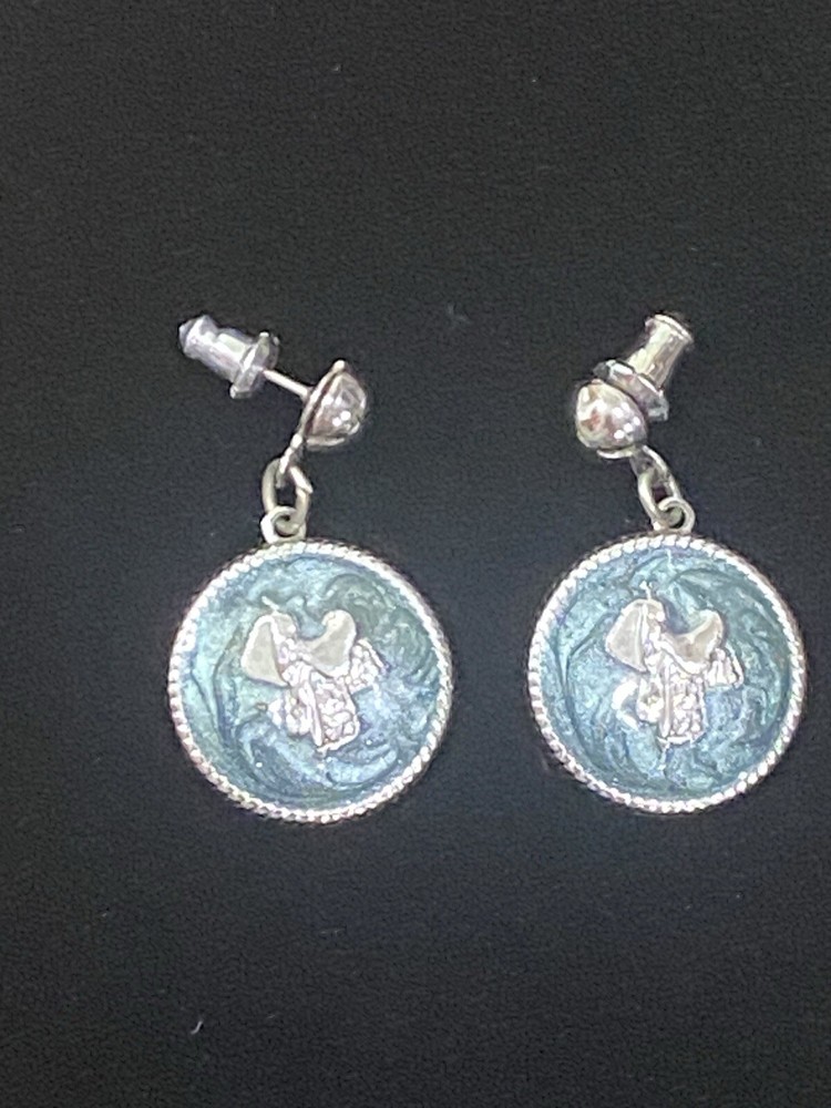 Vintage Pair Turquoise Horse Saddle Drop Hook Earrings Cowgirls