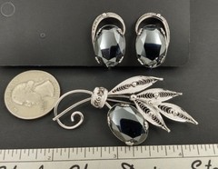 Vintage Sorrento Large Sterling Spun Silver 925 Filigree Flower Brooch& Earrings