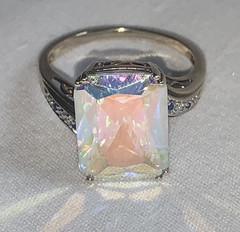 Vintage Gold Over Sterling Mercury Mist Topaz? Ring with Blue Accent Stones