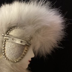 Vintage 1980’s Art Deco Style Lady Profile Brooch Fur Mohawk White Face Eyeliner