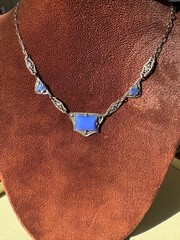 1920s Art deco sterling marcasite imitation blue necklace 15 in
