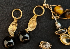 Vintage Tiger’s Eye and Onyx Black Glass Post Earrings & Earring Dangles Lot