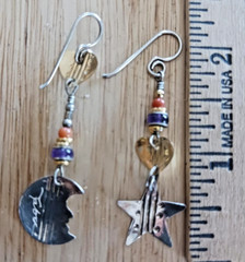 Vintage Tabra Moon, Star, Heart Asymmetrical Mixed Metals Earrings! Signed
