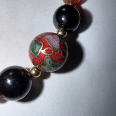 14k Gold Bracelet Black Coral Cloisonne Vintage Unused 6.75” Biggest Bead 10mm