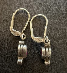 Vintage Sterling Silver Red/Pink Heart Dangle Earrings