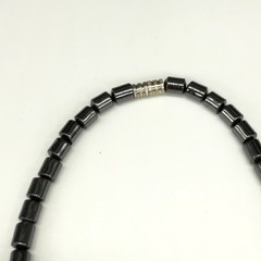 Vintage Necklace Hematite Beads and Pendant Glass Crystals 17 Inches