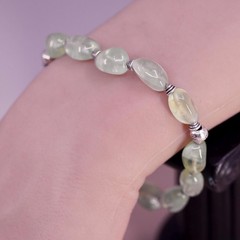 7.25″, vintage Sterling 925 silver handmade bracelet with oval prehnite nuggets