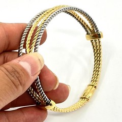 Vintage Two Tone Twisted Cable Multi-Strand Bangle Bracelet Gold Silver Tone