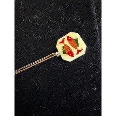 Vintage Japan Enamel Twin Fish Pendant Necklace Pisces Jewelry Lucite Koi 60s