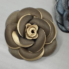 Vintage Silk Flower Brooch Pin Set of 3 Brown Yellow Blue Layered Large Retro