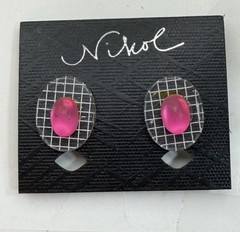 Vintage 80s Nikol Lucite Earrings Jewelry Lot 3 Pair Geometric Plastic Pink NOS