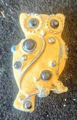 Rare! Vintage! LANVIN Paris Signed Owl Brooch/Pin w/Black Cabochons 1980’s READ