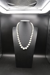 Vtg White Acrylic or Resin Bead 21″ Princess Length Strung Statement Necklace