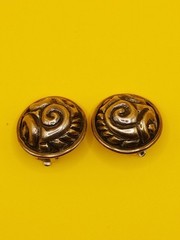 Vintage Zina Domed Swirl Motif Button Sterling Silver Clip On Earrings